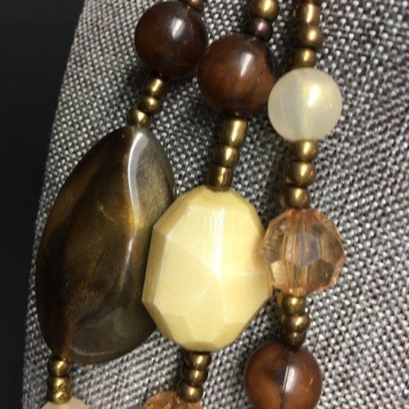 Chunky Triple Statement Necklace Copper Brown Beige Seed Beads Retro BoHo - Picture 2 of 7